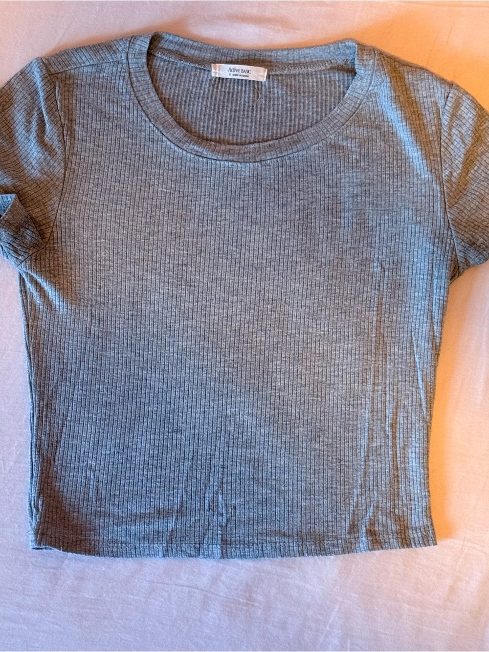 Active Basic Grey Ribbed Tee